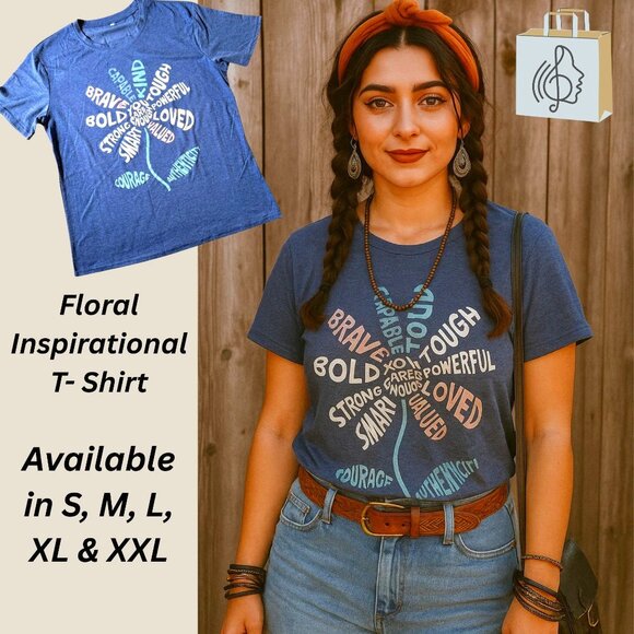 Floral Inspirational Graphic T Shirt Size 2XL You Are Enough Positive Word Art - Picture 8 of 8